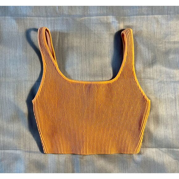 Babaton Aritzia Orange Sculpt Knit Square Neck Crop Tank Small - Picture 1 of 7